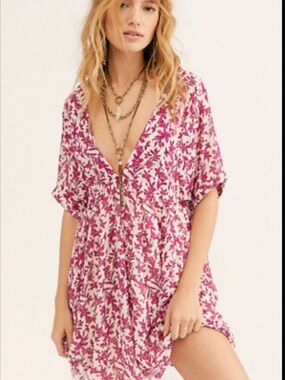 *blank/pink* Free People V Neck Sun Up Babydoll Dress